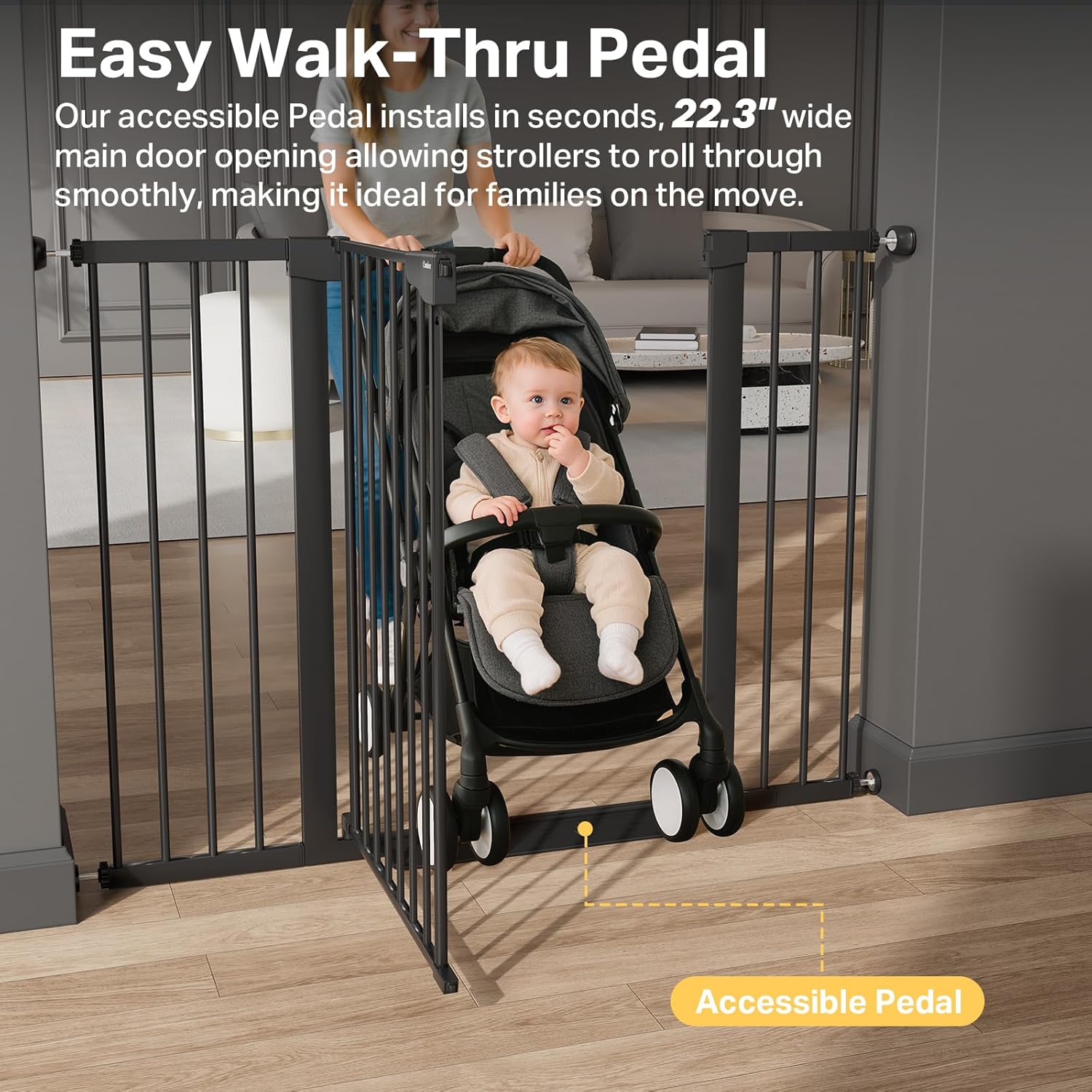 Cumbor 36 Extra Tall 29.7-51.5 Baby Gate for Stairs, Easy Walk Through Dog Gates for Doorways Extra Wide, Pressure Mounted Tall Pet Gate Indoor, Safety Auto-Close Child Gate for Kids, Black